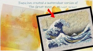 showing Inqsy's watercolour version of the great wave in a frame