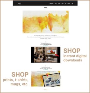 thumbnail image of website shop page as a link to it