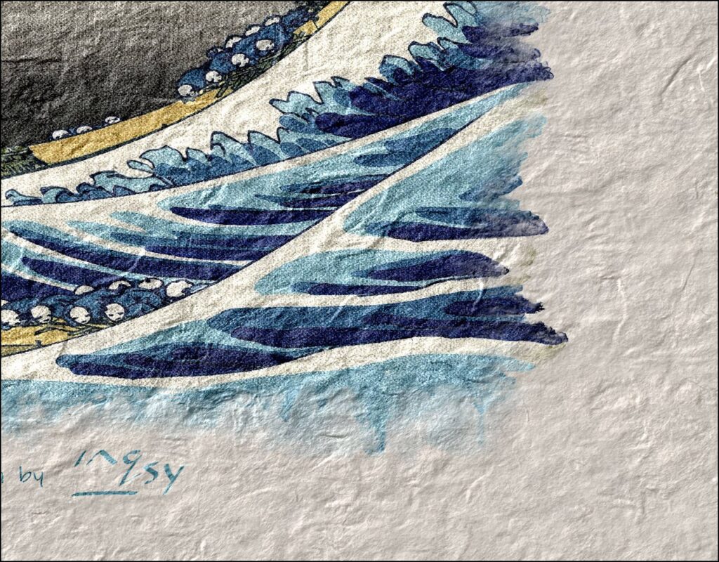 close up... Inqsy watercolour version of: The Great Wave